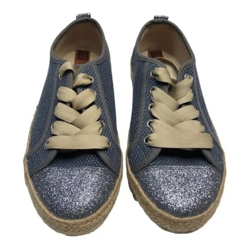 Gioseppo lace-up espadrilles womens size 7.5 blue glitter